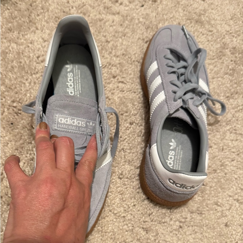 Adidas Gray and White Suede Handball Spezial Shoes - Picture 8 of 9